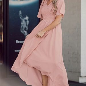 Short Sleeve High Low Maxi Dress in Blush